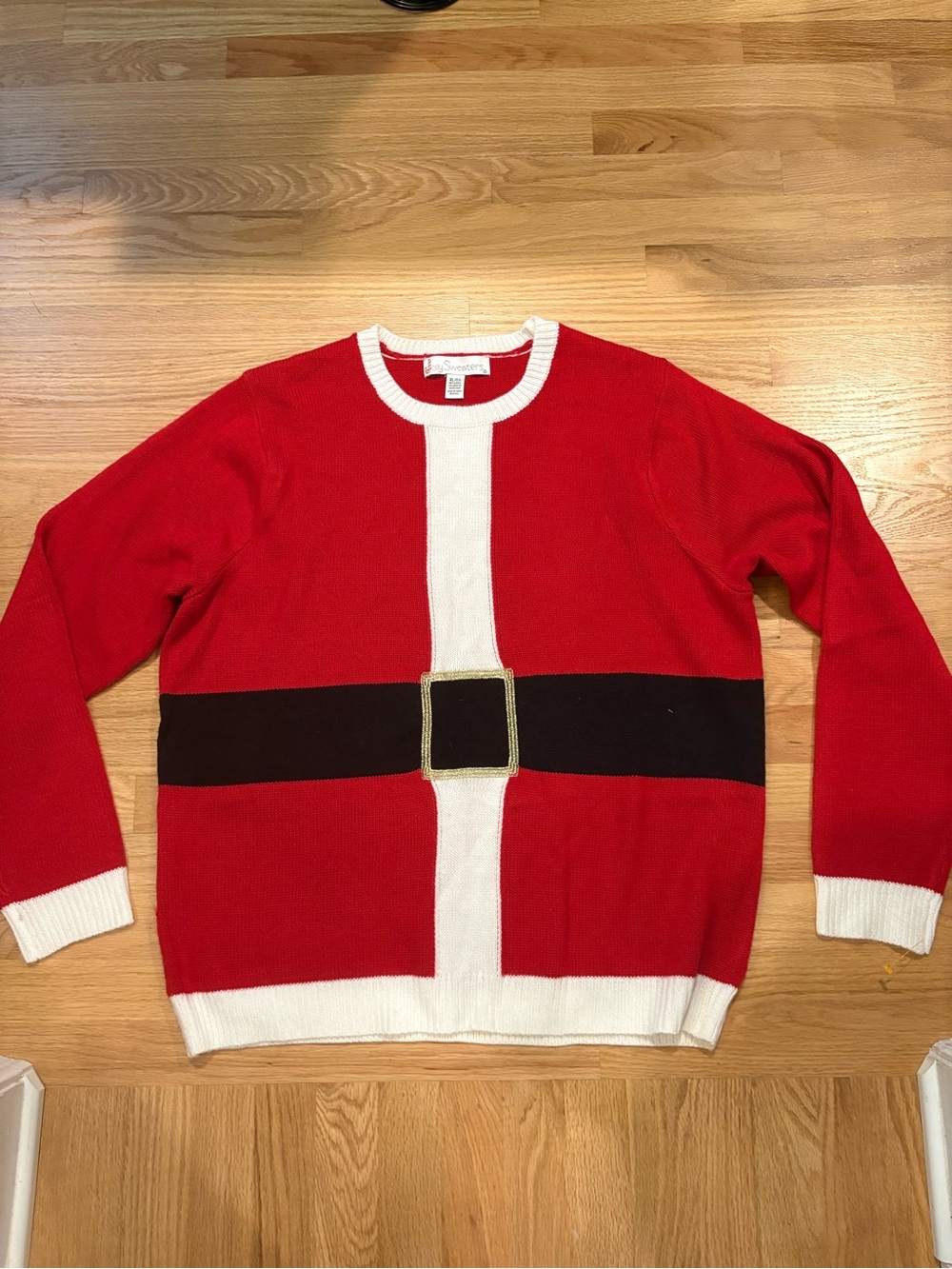 Holiday Red Crewneck Sweater with Belt Detail - Unbranded
